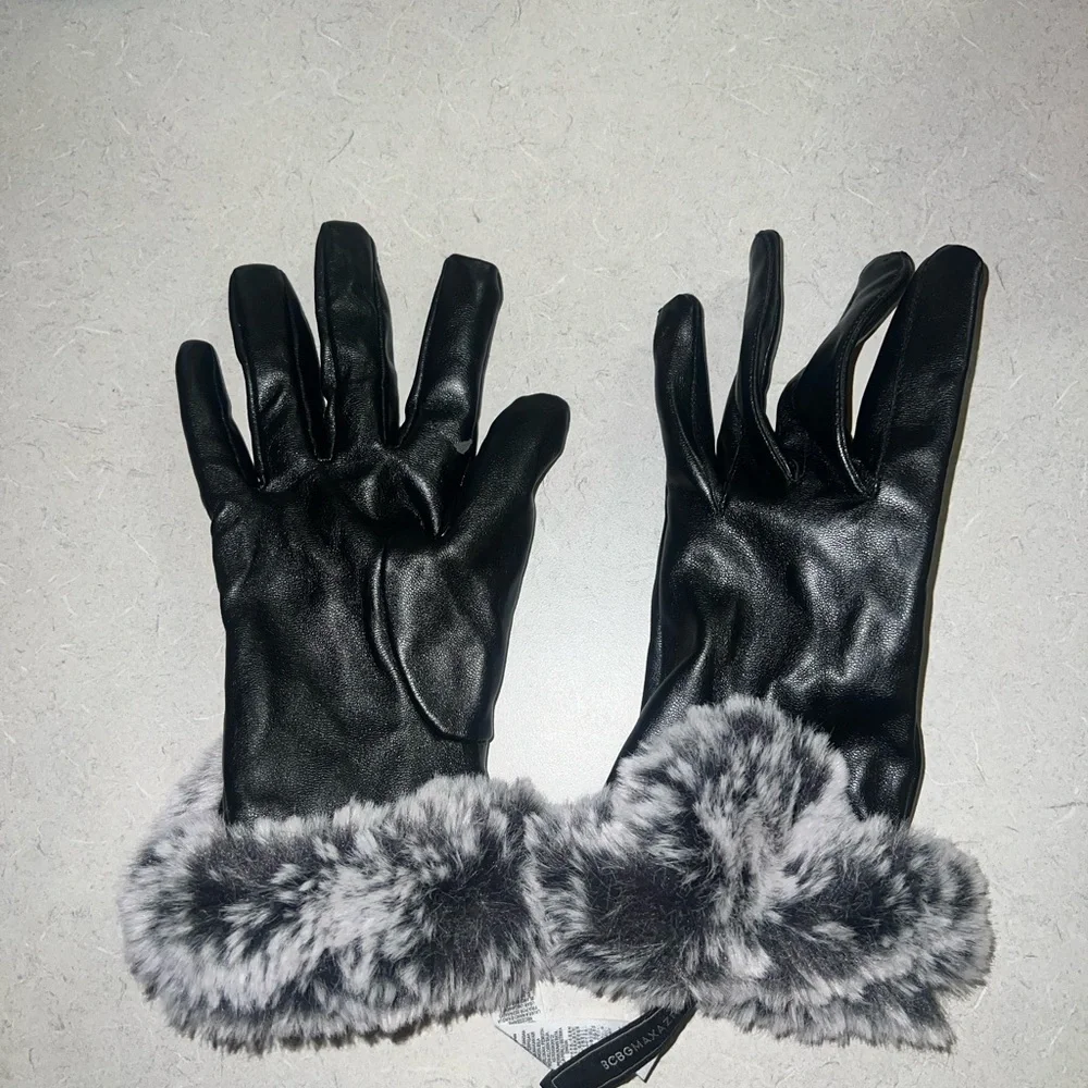 BCBGMaxAzria Black and Gray Faux Fur Trim